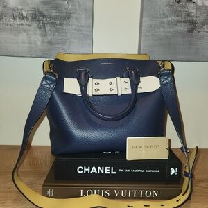 Burberry Navy Blue Leather Tote Bag